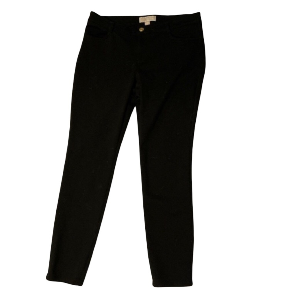 Women’s Michael Kors Black Mid-Rise Ponte Pants with Gold Button